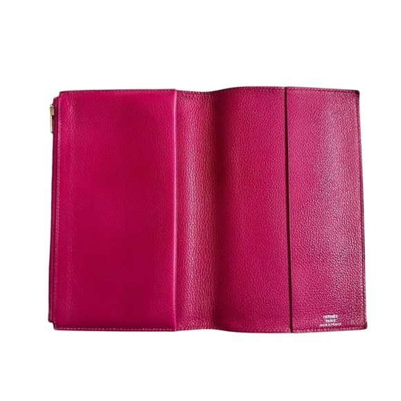 Authentic HERMES Pink Leather Eazip Slim Wallet Passport Holder with Box - Picture 4 of 14